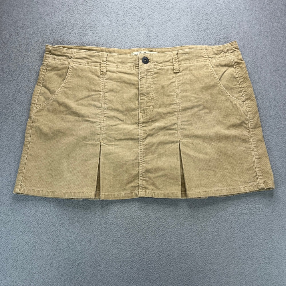 Old Navy Corduroy Pleated Mini Skirt Womens 16 Tan Cotton Blend Casual Preppy